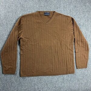 Garret Scott Sweater Mens Large Brown V-Neck Golf Casual Vintage 100% Cashmere‎